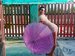Summer Rainy Day. Wet Underwear. Rain. Umbrella