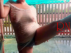 Summer Rainy Day. Wet Underwear. Rain. Umbrella