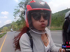 Big butt Thai amateur teen girlfriend hot sex in public in a coffee shop