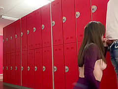 Guy Jerking Off In Public Gym Dressing Room Fitness Girl Helps Him Cum Almost Caught