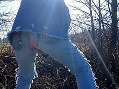 Outdoor Play With Her Pierced And Tattooed Pussy In Jeans