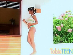 Tobie teen fingers herself in solo scene