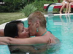 Five Old And Young Lesbians Go Wild At The Pool - MatureNL