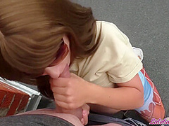 Cute Babe Blowjob Big Dick - Cum In Mouth On The Roof Pov