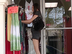 Dressing Room Spying Big Dick Pops Out For Skinny Naked Latina To Play With