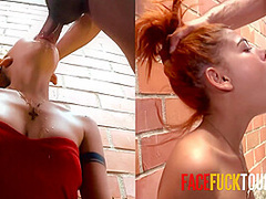Waitress Keeps Messing Up Order So Shes Taken Outside On Her Knees And Have Her Face Fuck Rough And Sloppy