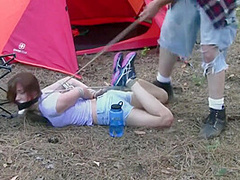 Sexy White Trash Girl Camping Bondage