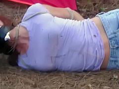 Sexy White Trash Girl Camping Bondage