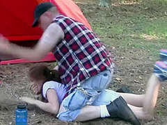 Sexy White Trash Girl Camping Bondage