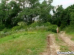 Teen fucks old cock after outdoor blowjob