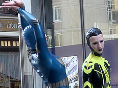 Through The City In A Tight Latex Costume - Watch4Fetish