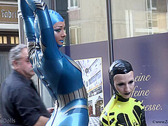 Through The City In A Tight Latex Costume - Watch4Fetish