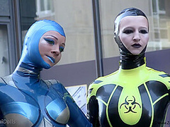 Through The City In A Tight Latex Costume - Watch4Fetish