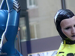 Through The City In A Tight Latex Costume - Watch4Fetish