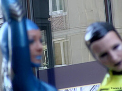 Through The City In A Tight Latex Costume - Watch4Fetish
