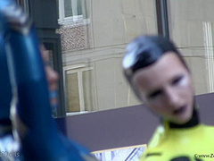 Through The City In A Tight Latex Costume - Watch4Fetish