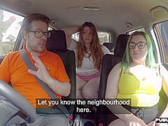Bigass curvy BJ chick fucked in car by driving tutor