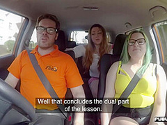 Bigass curvy BJ chick fucked in car by driving tutor