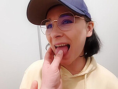 Horny Milf Wants Sex In At The Crowded Store. She Starts From Sloppy Blowjob