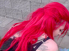Redhead POV busty babe fucked outdoor ***after casting