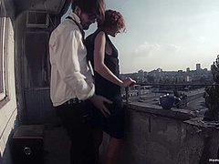 Redhead Has Her Morning Coffee And Sex On The Balcony
