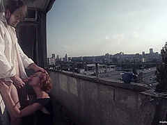 Redhead Has Her Morning Coffee And Sex On The Balcony