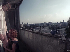 Redhead Has Her Morning Coffee And Sex On The Balcony