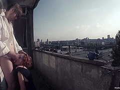 Redhead Has Her Morning Coffee And Sex On The Balcony