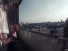 Redhead Has Her Morning Coffee And Sex On The Balcony