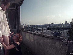 Redhead Has Her Morning Coffee And Sex On The Balcony