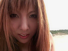 Ultra hairy Japanese gyaru in bikini beach foreplay