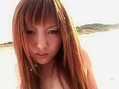 Ultra hairy Japanese gyaru in bikini beach foreplay