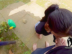 Housemaid Waters The Plants I Want To Fuck Her And She Discovers Me On Her