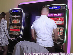 PUBLIC TEEN SEX - German slut blow people in Casino and swallow