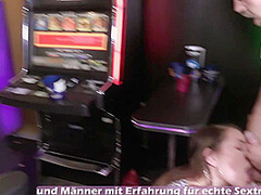 PUBLIC TEEN SEX - German slut blow people in Casino and swallow