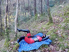 Amateur Masked Latex Rubber Doll Couple Fuck Outdoors In Forest