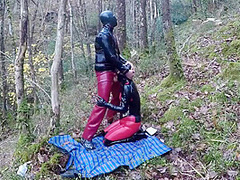 Amateur Masked Latex Rubber Doll Couple Fuck Outdoors In Forest