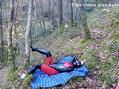 Amateur Masked Latex Rubber Doll Couple Fuck Outdoors In Forest