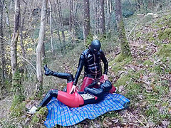 Amateur Masked Latex Rubber Doll Couple Fuck Outdoors In Forest