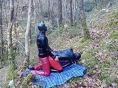 Amateur Masked Latex Rubber Doll Couple Fuck Outdoors In Forest