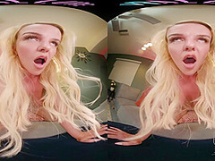 Curvaceous blonde fingers herself and humps a pillow in VR