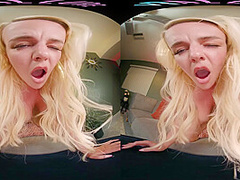 Curvaceous blonde fingers herself and humps a pillow in VR
