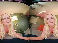 Curvaceous blonde fingers herself and humps a pillow in VR