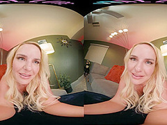 Curvaceous blonde fingers herself and humps a pillow in VR