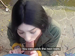 Public POV babe enjoys outdoor paid sex after casting