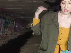 Public POV babe enjoys outdoor paid sex after casting