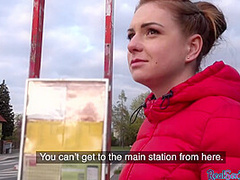 Babe4cash sucks in public and gets POV fucked indoor