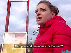Babe4cash sucks in public and gets POV fucked indoor