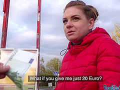 Babe4cash sucks in public and gets POV fucked indoor