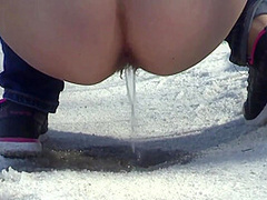 Compilation Golden Shower Of Hairy Pussy Outdoors In Winter. Amateur Fetish With Urine On White Snow. 10 Min